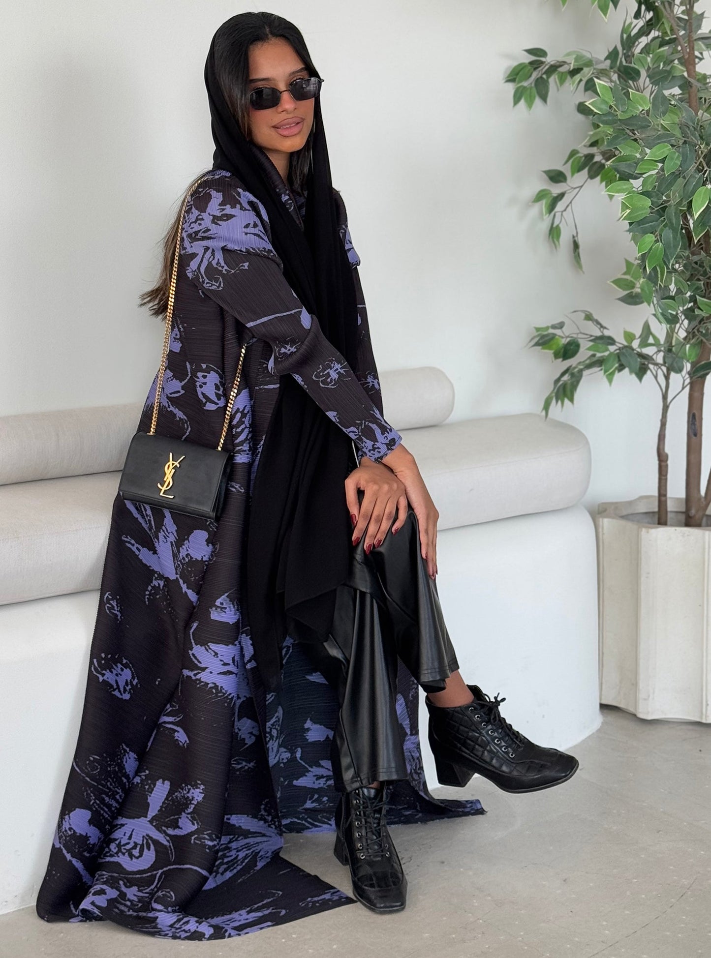 FAB122-Orchid Patterned Abaya With Headscarf