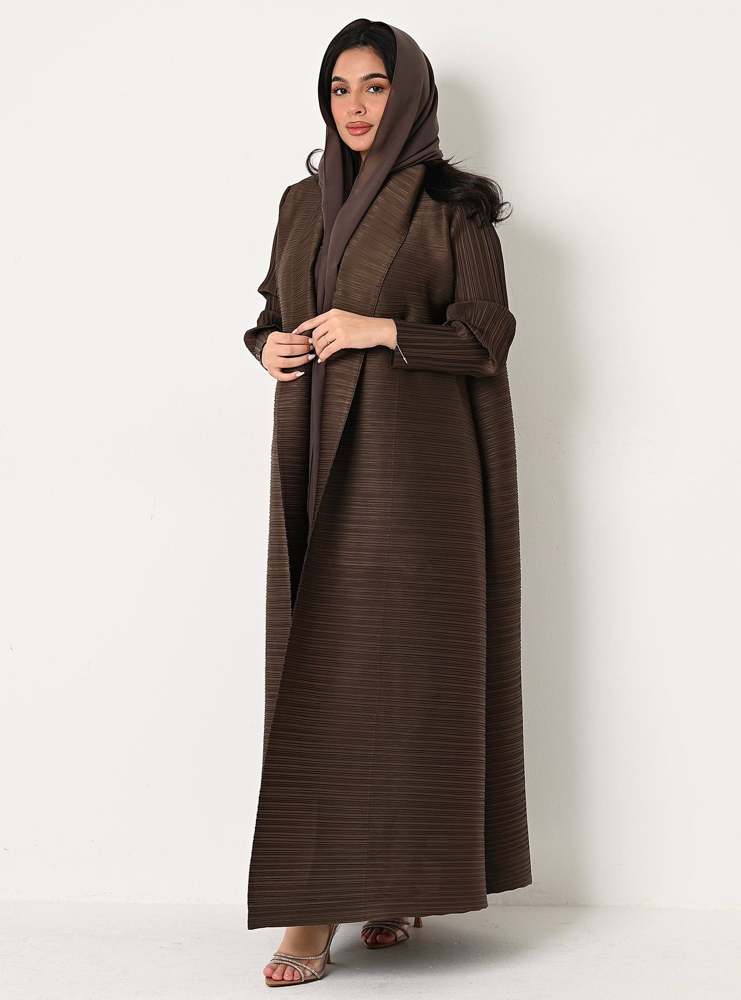 FAB106-Mocha Pleats Abaya with headscarf