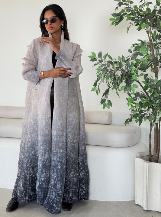 FAB128-Grey Ombre Pocket Abaya with headscarf
