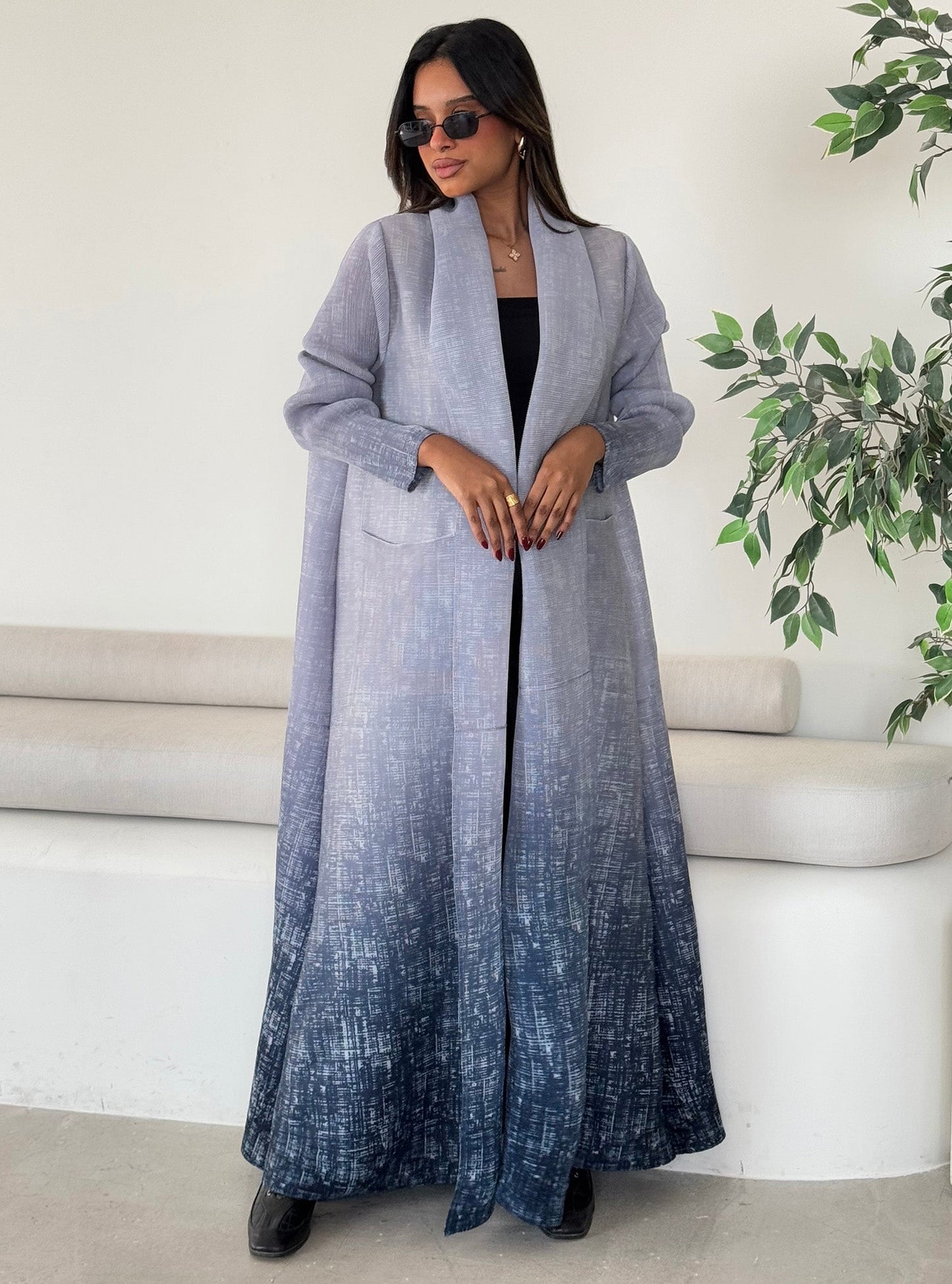 FAB128-Blue Ombre Pocket Abaya with headscarf