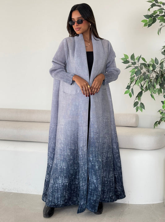 FAB128-Blue Ombre Pocket Abaya with headscarf