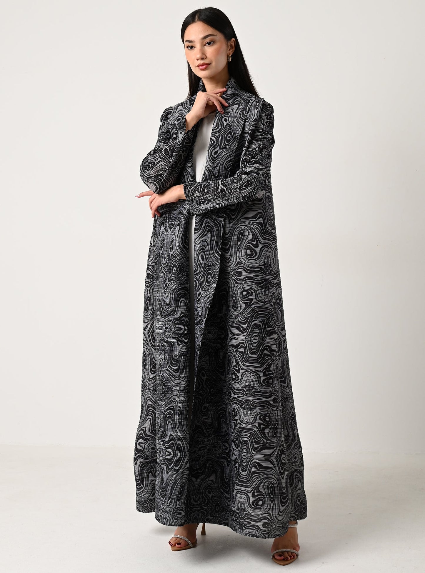FAB118-Swirls Pleats Abaya with headscarf