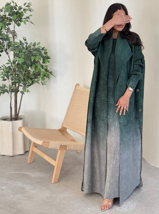 FAB129-Emerald Ombre Abaya Set with headscarf