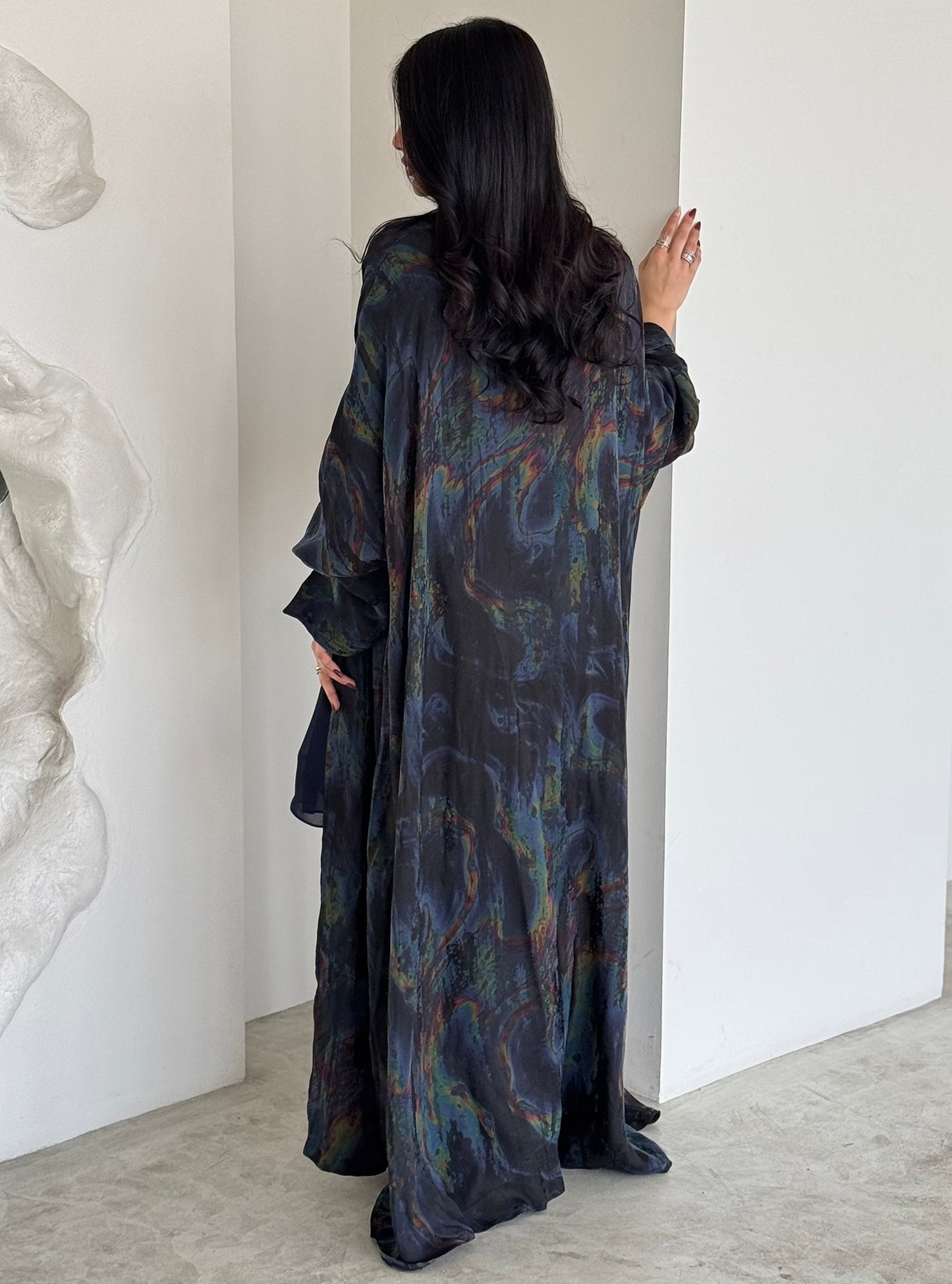 FAB155-Rainbow Marble Jacquard A-Cut Abaya