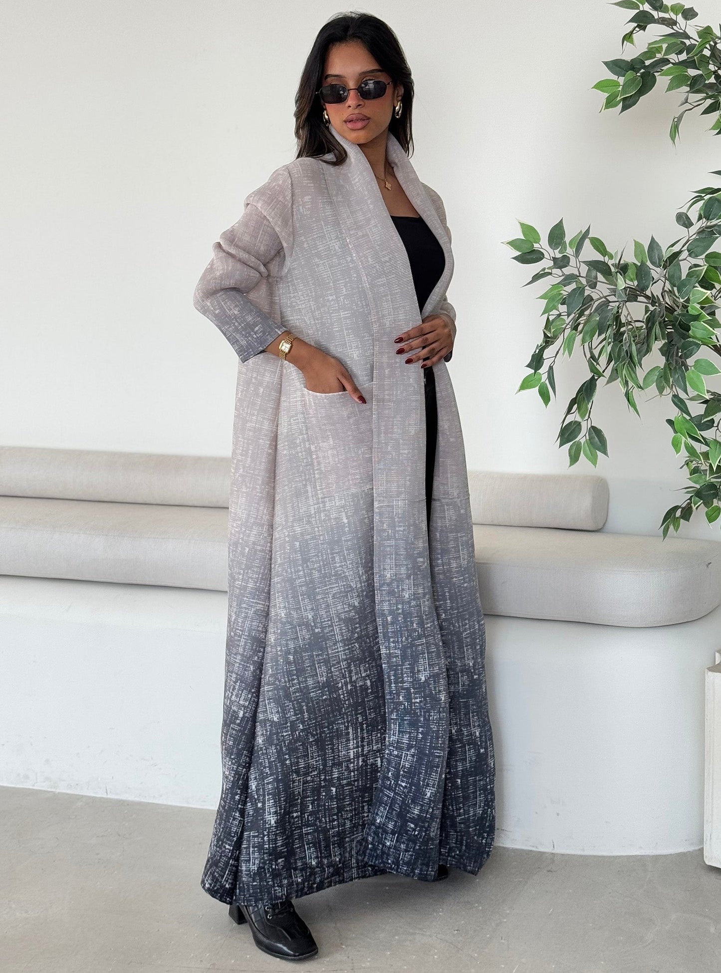 FAB128-Grey Ombre Pocket Abaya with headscarf